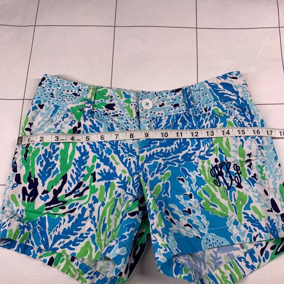Lilly Pulitzer Shorts Womens 0 Blue Green Let’s Cha Cha Preppy Sea Monogram - Picture 8 of 12